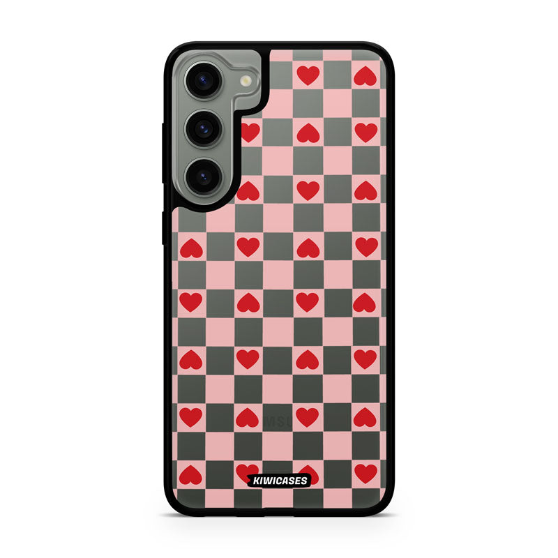 Pink Checkered Hearts - Galaxy S24 Plus