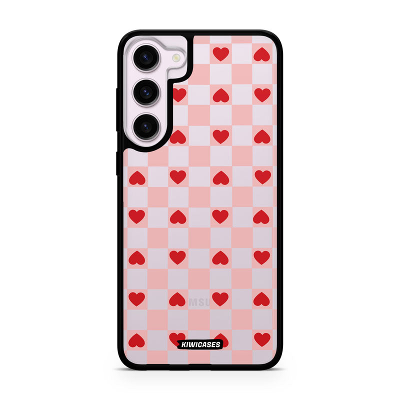 Pink Checkered Hearts - Galaxy S24 Plus