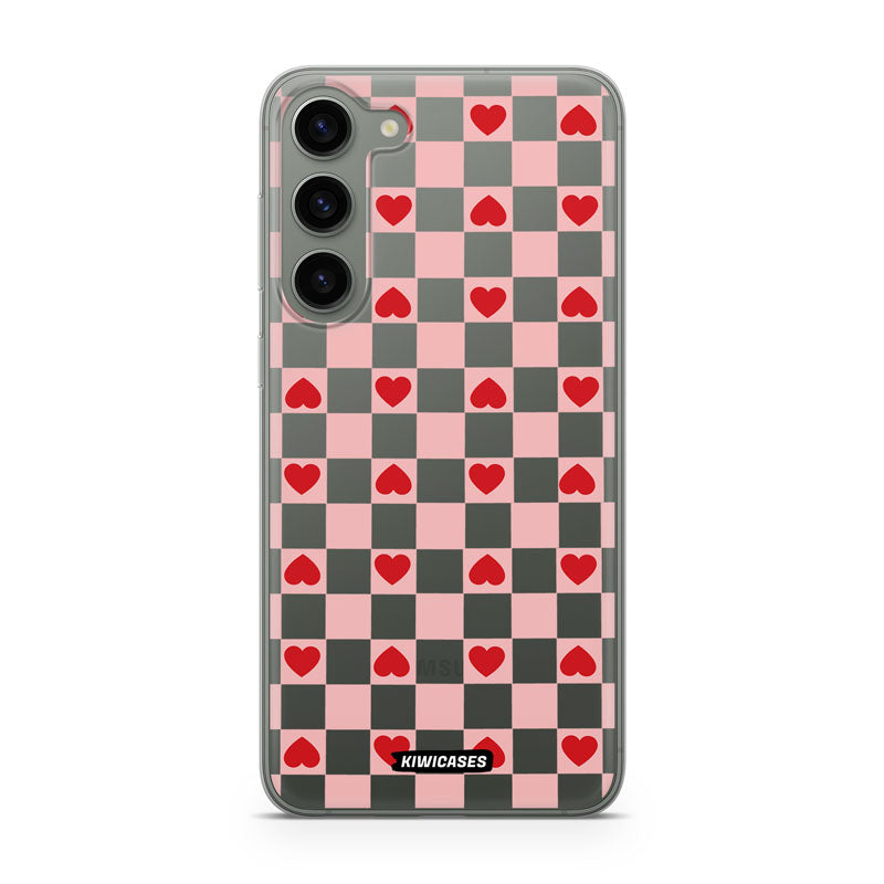 Pink Checkered Hearts - Galaxy S24 Plus