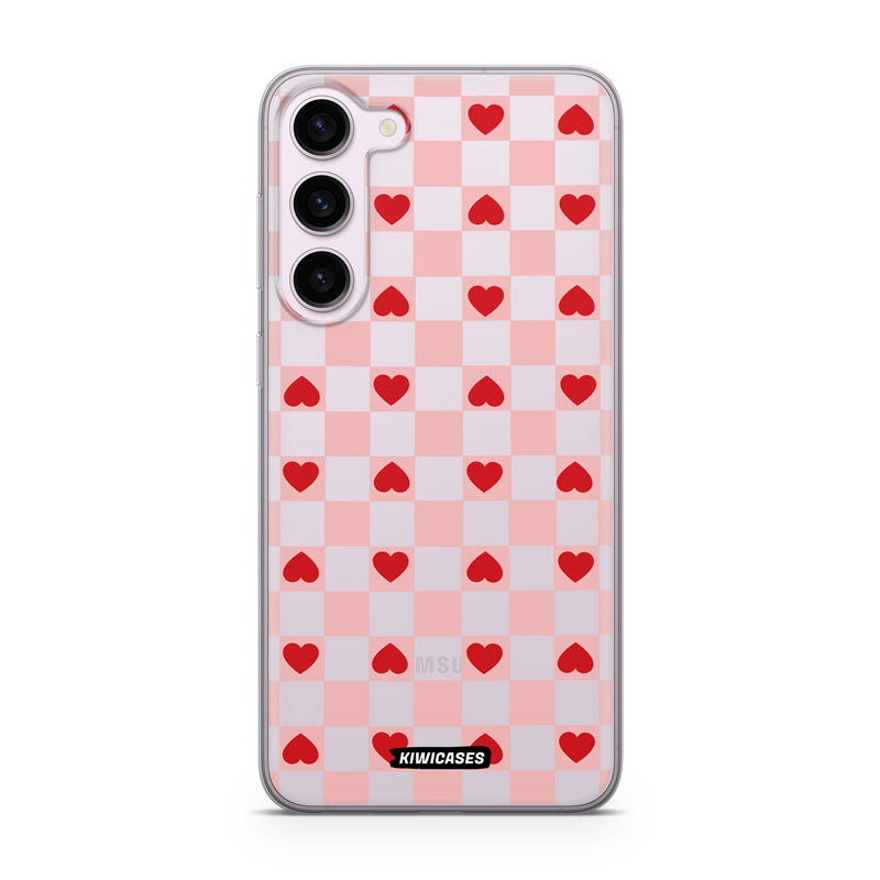 Pink Checkered Hearts - Galaxy S24 Plus