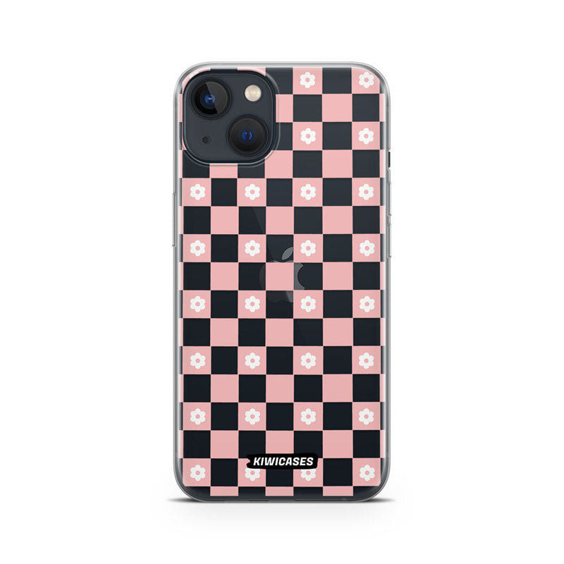 Pink Checkered Flowers - iPhone 13 Mini